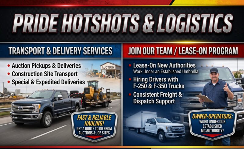 Pride Hotshots & Logistics – Reliable Transport Services & Owner-Operator Opportunities!